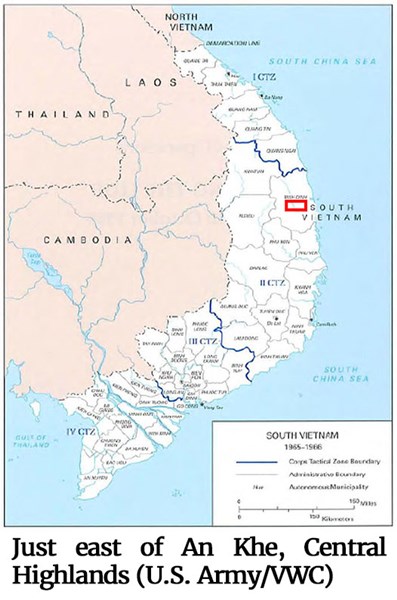 Map showing just east of An Khe, Central Highlands provided by the U.S. Army/VWC.)